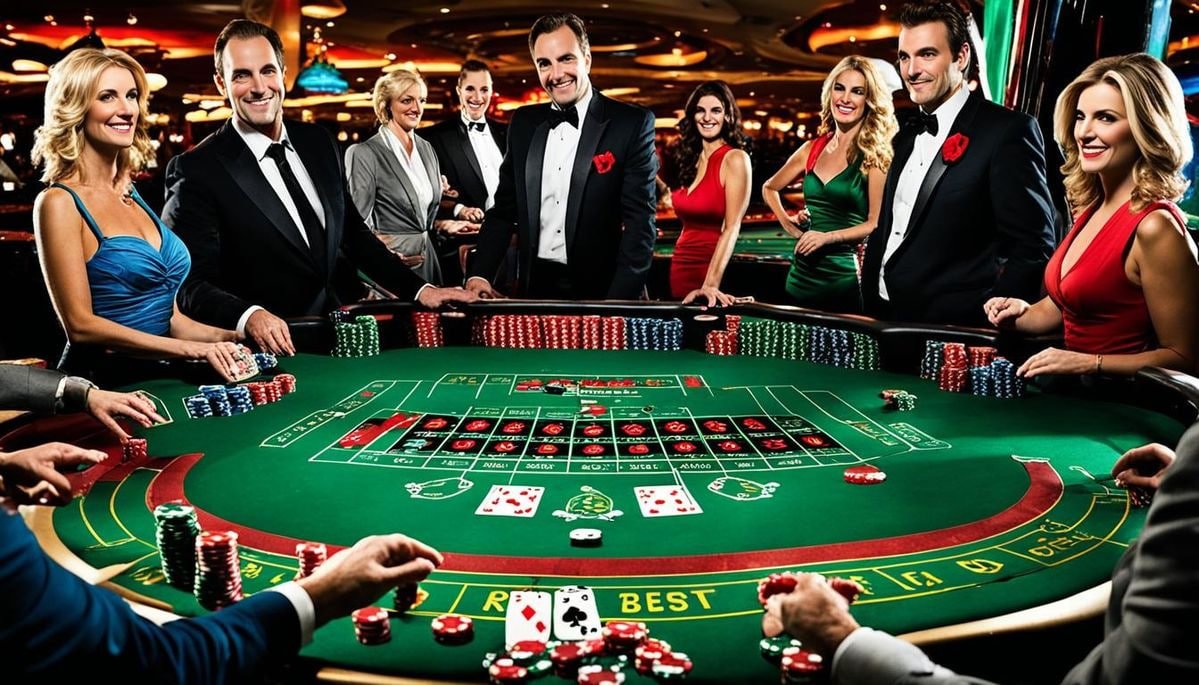 Tim rajakadal bekerja di kantor pusat dengan layar menampilkan live casino dan sportsbook
